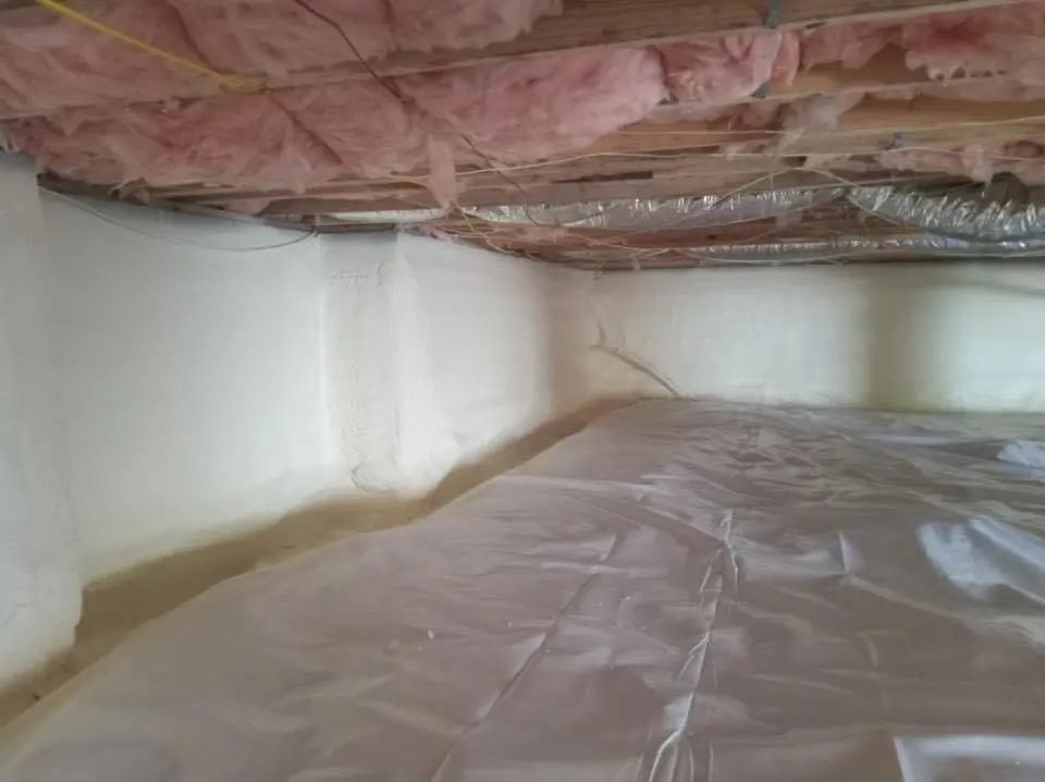 Crawl space encapsulation with closed-cell spray foam for Commercial Roof Restoration in Glenview